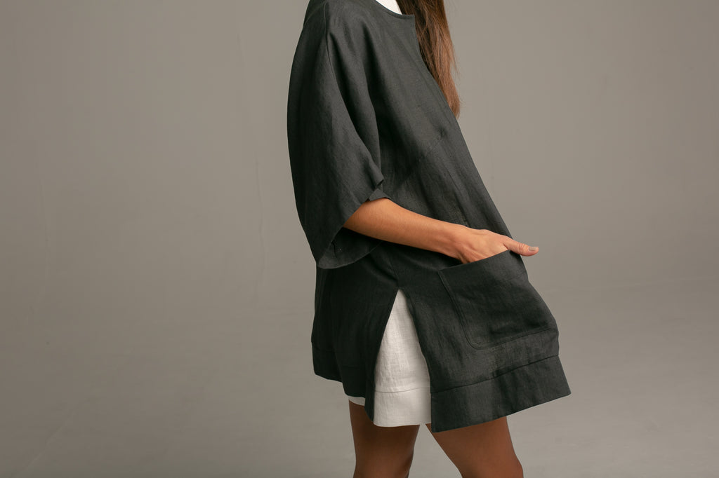 Linen coat / Vintage Black