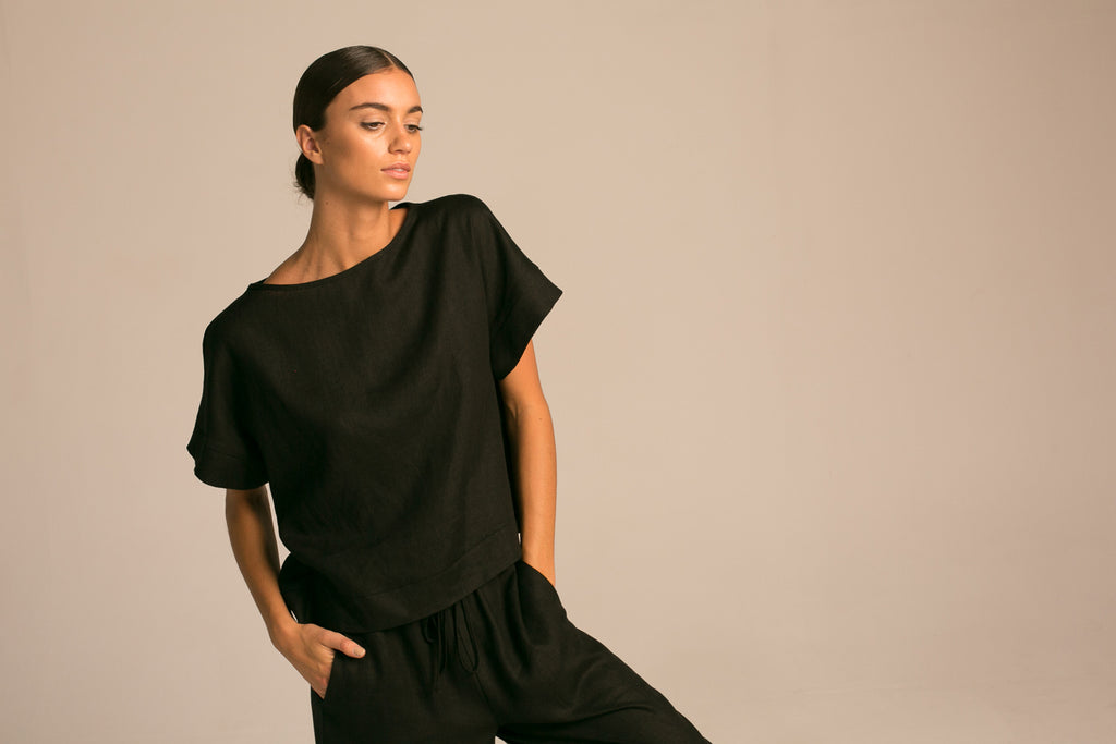 Drop shoulder top / Black