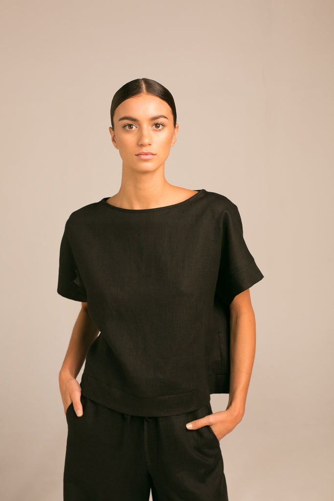 Drop shoulder top / Black